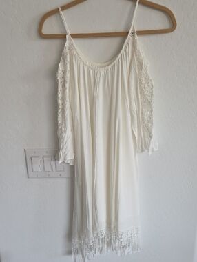 Women's Cream Cold-Shoulder Lace Crochet Trim Sleep Dress